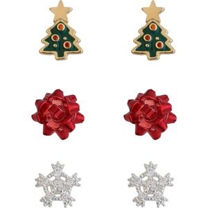 Panacea Set‎ of 3 Christmas Tree, Bow & Snowflake Stud Earrings - NWT